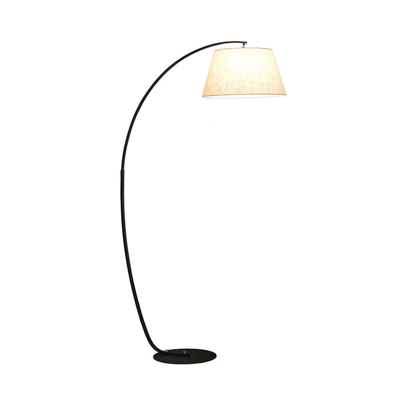 Contemporary Tapered Floor Lamp Fabric LED Standing Light in White/Black with Arc Arm Clearhalo 'Floor Lamps' 'Lamps' Lighting' 136776