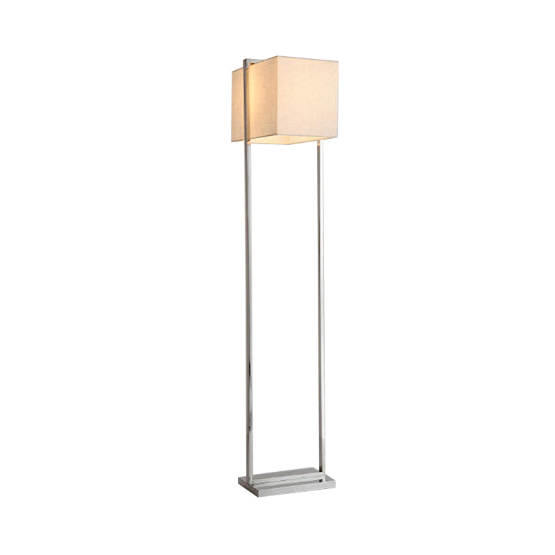 Rectangular Floor Standing Lamp Modernism Fabric Reading Floor Lamp in Beige with Metal Base Clearhalo 'Floor Lamps' 'Lamps' Lighting' 136798
