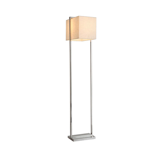 Rectangular Floor Standing Lamp Modernism Fabric Reading Floor Lamp in Beige with Metal Base Clearhalo 'Floor Lamps' 'Lamps' Lighting' 136798