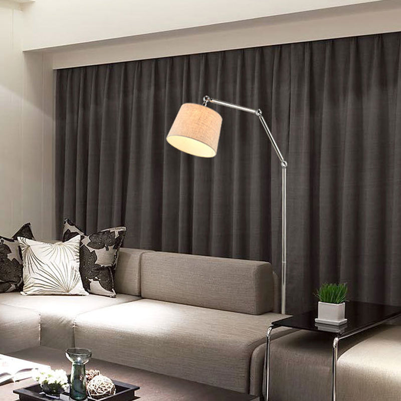 Fabric Tapered Reading Floor Lamp Contemporary LED Standing Light in Beige with Adjustable Arm Clearhalo 'Floor Lamps' 'Lamps' Lighting' 136801