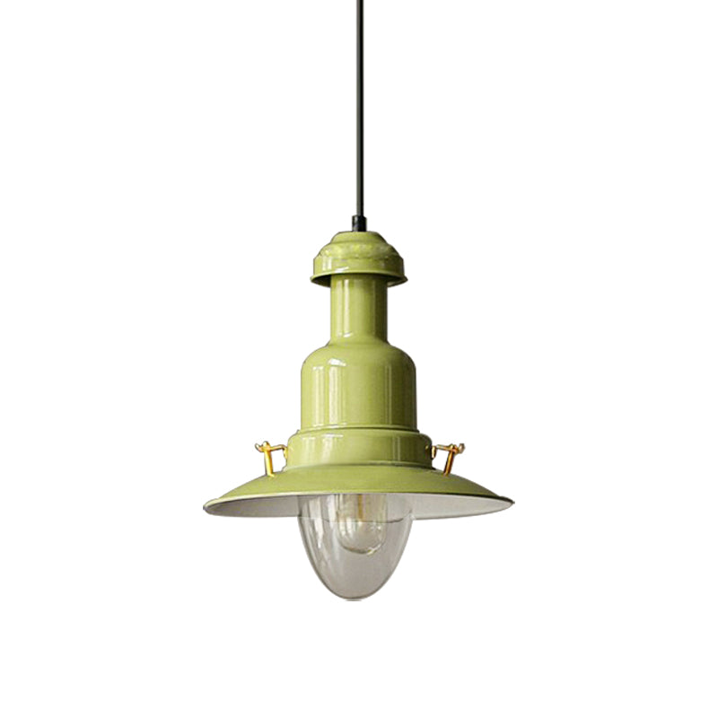 Industrial Stylish Saucer Ceiling Fixture 1 Light Metallic Pendant Lighting in Blue/Sky Blue/Yellow for Living Room Clearhalo 'Ceiling Lights' 'Modern Pendants' 'Modern' 'Pendant Lights' 'Pendants' Lighting' 137040