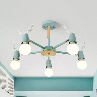 Bedroom Ceiling Lights Contemporary, Glass Ball Semi Flush Light Fixture with Antler for Children 6 White Clearhalo 'Ceiling Lights' 'Chandeliers' Lighting' options 13704_b7507fc6-14c6-4d6b-ac4e-2694b845f087