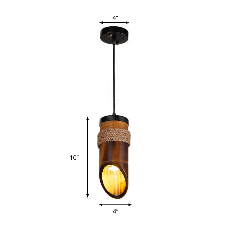 Bamboo Tubed Hanging Light Height Adjustable 1 Bulb Ceiling Pendant Lamp with Rope Clearhalo 'Ceiling Lights' 'Pendant Lights' 'Pendants' Lighting' 137075