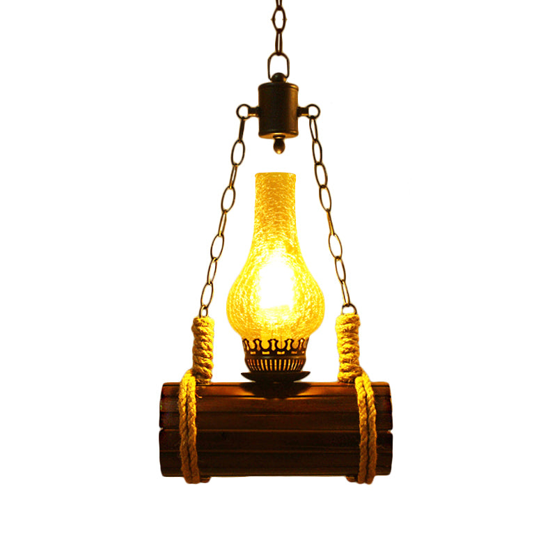 1 Light Hanging Ceiling Light with Kerosene Crackle Glass Vintage Living Room Pendant Lighting Clearhalo 'Ceiling Lights' 'Industrial Pendants' 'Industrial' 'Middle Century Pendants' 'Pendant Lights' 'Pendants' 'Tiffany' Lighting' 137078
