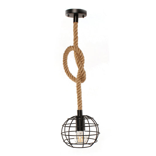 Industrial Wire Globe Pendant Lamp 1 Bulb Metal Suspension Light with Adjustable Rope in Black for Dining Room Clearhalo 'Ceiling Lights' 'Industrial Pendants' 'Industrial' 'Middle Century Pendants' 'Pendant Lights' 'Pendants' 'Tiffany' Lighting' 137141