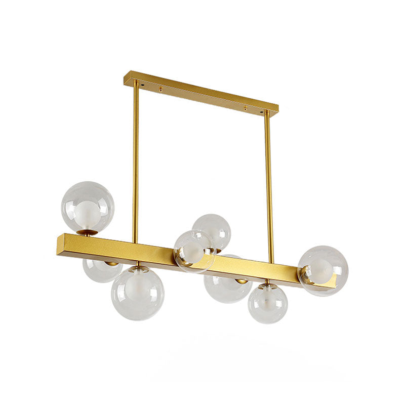 Post Modern Gold Finish Chandelier with Orb Shade 8 Lights Glass Suspension Light for Dining Room Clearhalo 'Ceiling Lights' 'Chandeliers' 'Glass shade' 'Glass' 'Island Lights' Lighting' 137193