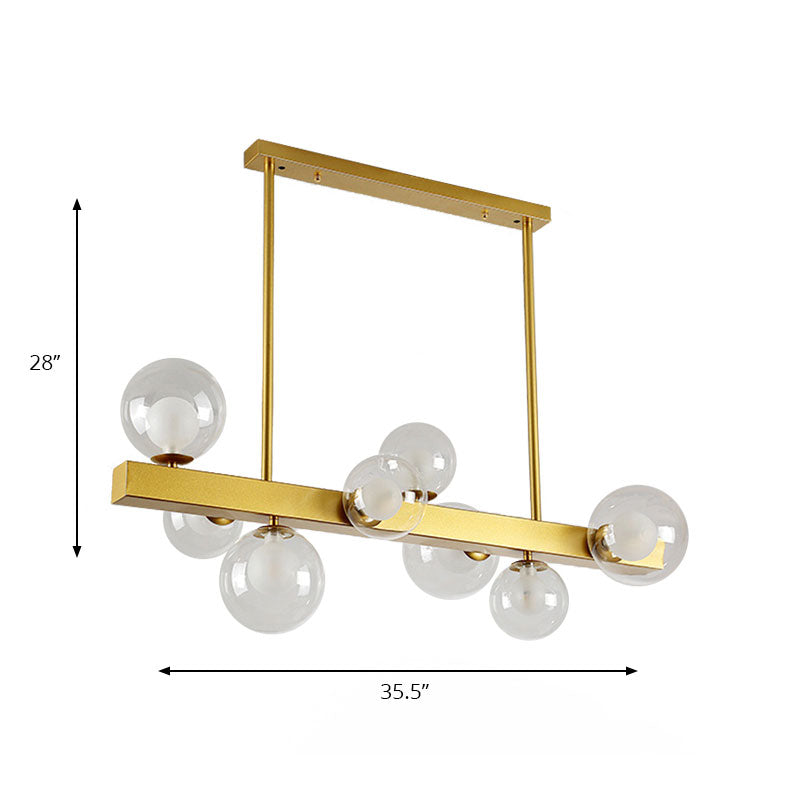 Post Modern Gold Finish Chandelier with Orb Shade 8 Lights Glass Suspension Light for Dining Room Clearhalo 'Ceiling Lights' 'Chandeliers' 'Glass shade' 'Glass' 'Island Lights' Lighting' 137194