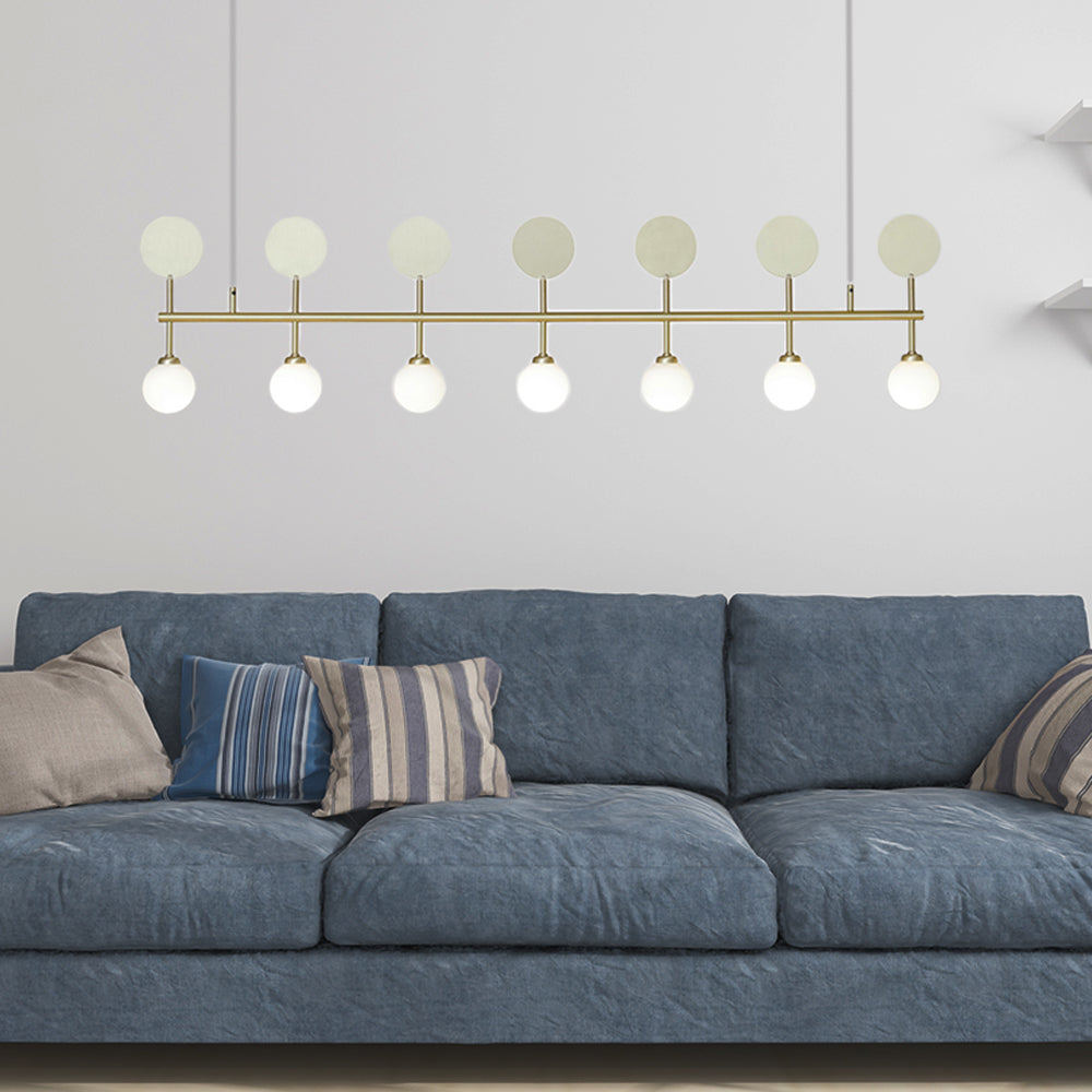 7 Lights Linear Chandelier Lighting Modern Glass Ball Island Light in Gold for Dining Room White Clearhalo 'Ceiling Lights' 'Glass shade' 'Glass' 'Island Lights' Lighting' 137235