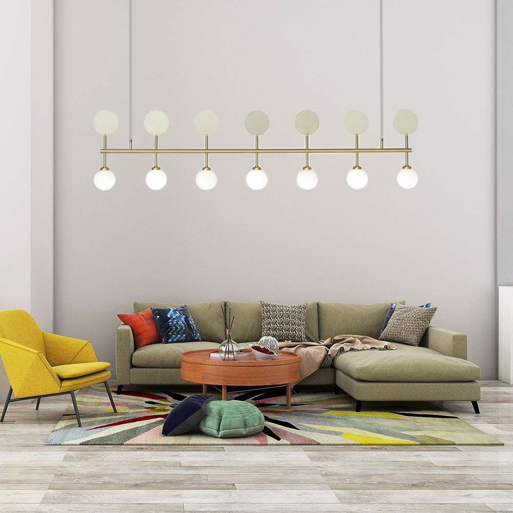 7 Lights Linear Chandelier Lighting Modern Glass Ball Island Light in Gold for Dining Room Clearhalo 'Ceiling Lights' 'Glass shade' 'Glass' 'Island Lights' Lighting' 137236