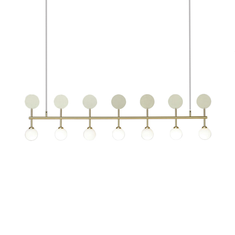 7 Lights Linear Chandelier Lighting Modern Glass Ball Island Light in Gold for Dining Room Clearhalo 'Ceiling Lights' 'Glass shade' 'Glass' 'Island Lights' Lighting' 137237