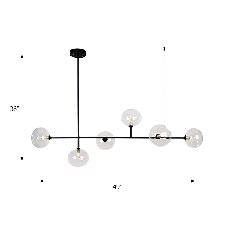 Glass Bubble Shade Hanging Chandelier for Restaurant 6 Lights Modern Metal Island Light in Black Clearhalo 'Ceiling Lights' 'Glass shade' 'Glass' 'Island Lights' Lighting' 137259