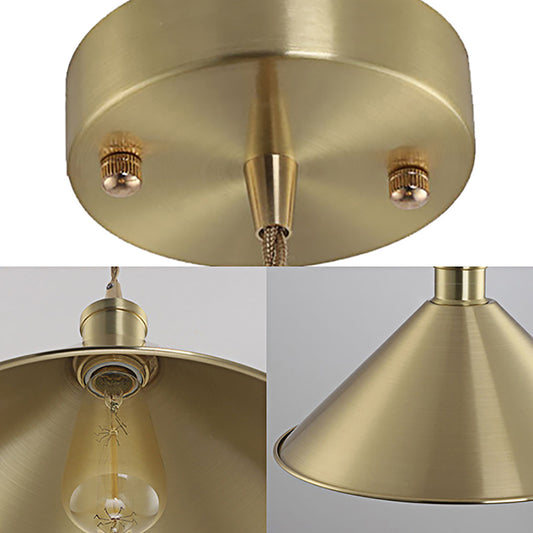 7"/9.5" W Cone Metal Hanging Light Fixture Industrial 1 Bulb Bedroom Pendant Lighting with Adjustable Cord in Brass Clearhalo 'Art Deco Pendants' 'Cast Iron' 'Ceiling Lights' 'Ceramic' 'Crystal' 'Industrial Pendants' 'Industrial' 'Metal' 'Middle Century Pendants' 'Pendant Lights' 'Pendants' 'Tiffany' Lighting' 137284
