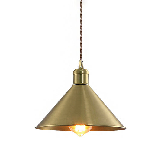 7"/9.5" W Cone Metal Hanging Light Fixture Industrial 1 Bulb Bedroom Pendant Lighting with Adjustable Cord in Brass Clearhalo 'Art Deco Pendants' 'Cast Iron' 'Ceiling Lights' 'Ceramic' 'Crystal' 'Industrial Pendants' 'Industrial' 'Metal' 'Middle Century Pendants' 'Pendant Lights' 'Pendants' 'Tiffany' Lighting' 137289
