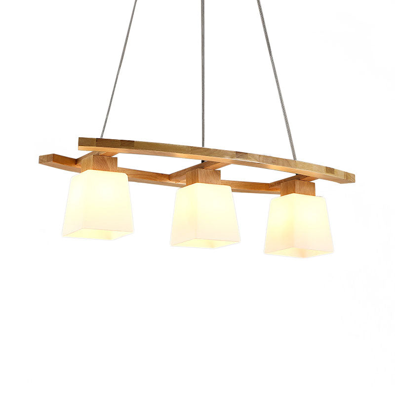 Square Shade Dining Room Island Lighting Glass and Wood Triple Light Nordic Hanging Lamp Clearhalo 'Ceiling Lights' 'Island Lights' Lighting' 137340
