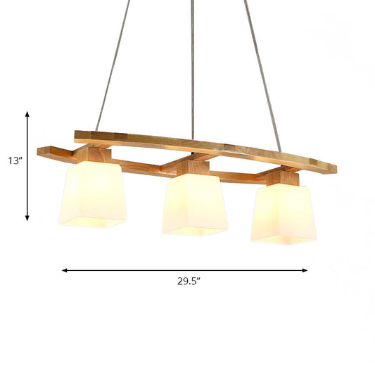 Square Shade Dining Room Island Lighting Glass and Wood Triple Light Nordic Hanging Lamp Clearhalo 'Ceiling Lights' 'Island Lights' Lighting' 137341