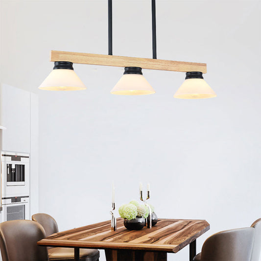 Wooden Cone Shade Island Chandelier 3/4 Heads Nordic Style Linear Pendant Light over Kitchen Island 3 Black