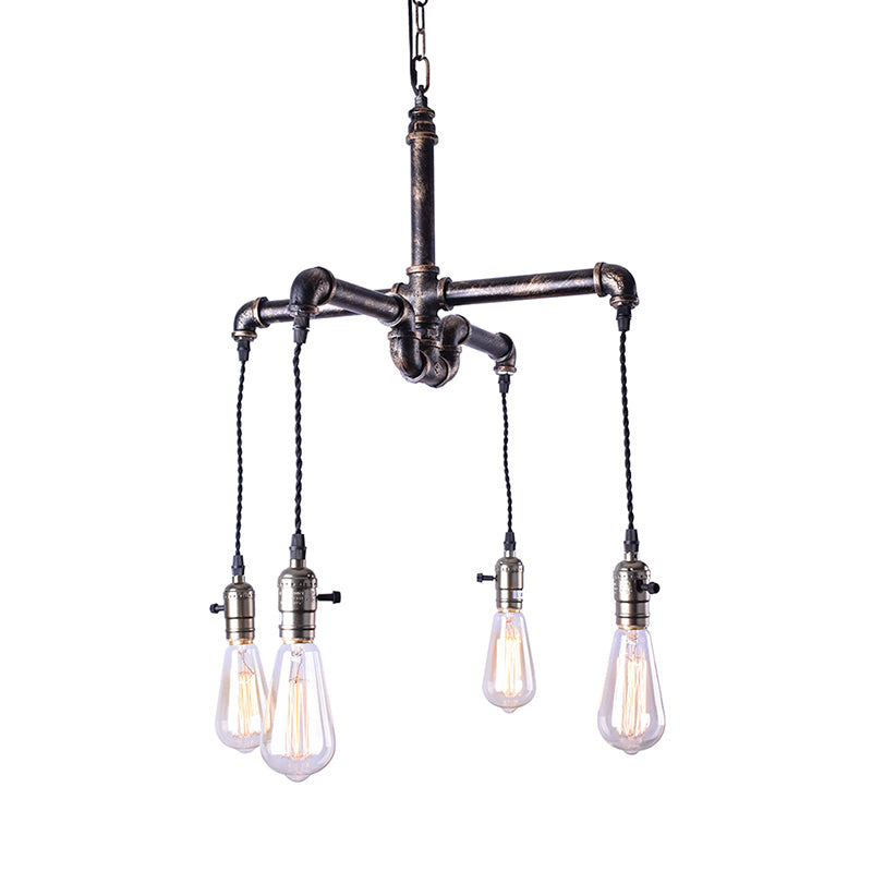 4 Bulbs Water Pipe Ceiling Light Rustic Stylish Antique Bronze/Black Wrought Iron Chandelier Lamp Clearhalo 'Cast Iron' 'Ceiling Lights' 'Chandeliers' 'Industrial Chandeliers' 'Industrial' 'Metal' 'Middle Century Chandeliers' 'Rustic Chandeliers' 'Tiffany' Lighting' 137438