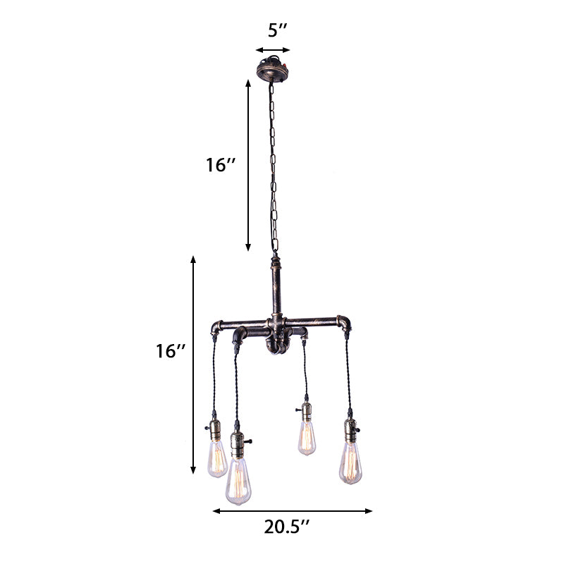 4 Bulbs Water Pipe Ceiling Light Rustic Stylish Antique Bronze/Black Wrought Iron Chandelier Lamp Clearhalo 'Cast Iron' 'Ceiling Lights' 'Chandeliers' 'Industrial Chandeliers' 'Industrial' 'Metal' 'Middle Century Chandeliers' 'Rustic Chandeliers' 'Tiffany' Lighting' 137439