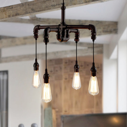 4 Bulbs Water Pipe Ceiling Light Rustic Stylish Antique Bronze/Black Wrought Iron Chandelier Lamp Clearhalo 'Cast Iron' 'Ceiling Lights' 'Chandeliers' 'Industrial Chandeliers' 'Industrial' 'Metal' 'Middle Century Chandeliers' 'Rustic Chandeliers' 'Tiffany' Lighting' 137441