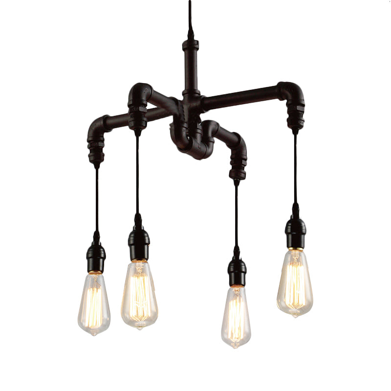4 Bulbs Water Pipe Ceiling Light Rustic Stylish Antique Bronze/Black Wrought Iron Chandelier Lamp Clearhalo 'Cast Iron' 'Ceiling Lights' 'Chandeliers' 'Industrial Chandeliers' 'Industrial' 'Metal' 'Middle Century Chandeliers' 'Rustic Chandeliers' 'Tiffany' Lighting' 137442