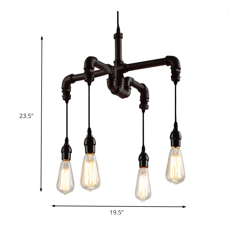 4 Bulbs Water Pipe Ceiling Light Rustic Stylish Antique Bronze/Black Wrought Iron Chandelier Lamp Clearhalo 'Cast Iron' 'Ceiling Lights' 'Chandeliers' 'Industrial Chandeliers' 'Industrial' 'Metal' 'Middle Century Chandeliers' 'Rustic Chandeliers' 'Tiffany' Lighting' 137443