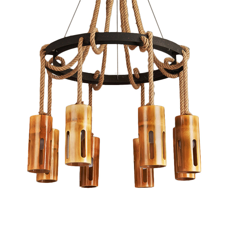 Bamboo Chandelier Lamp Lodge Style Multi Lights Pendant Lighting with Hanging Rope Clearhalo 'Cast Iron' 'Ceiling Lights' 'Chandeliers' 'Industrial Chandeliers' 'Industrial' 'Metal' 'Middle Century Chandeliers' 'Rustic Chandeliers' 'Tiffany' Lighting' 137501