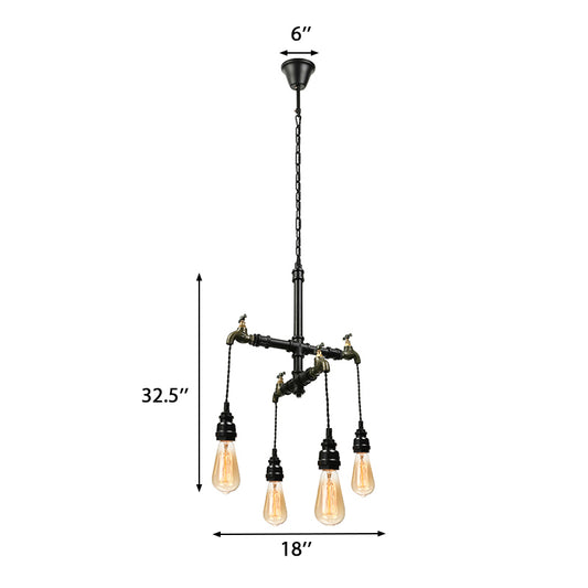 Pipe Indoor Ceiling Lamp with Faucet Farmhouse Style Metallic 4 Bulbs Black Hanging Chandelier Light Clearhalo 'Cast Iron' 'Ceiling Lights' 'Chandeliers' 'Industrial Chandeliers' 'Industrial' 'Metal' 'Middle Century Chandeliers' 'Rustic Chandeliers' 'Tiffany' Lighting' 137518