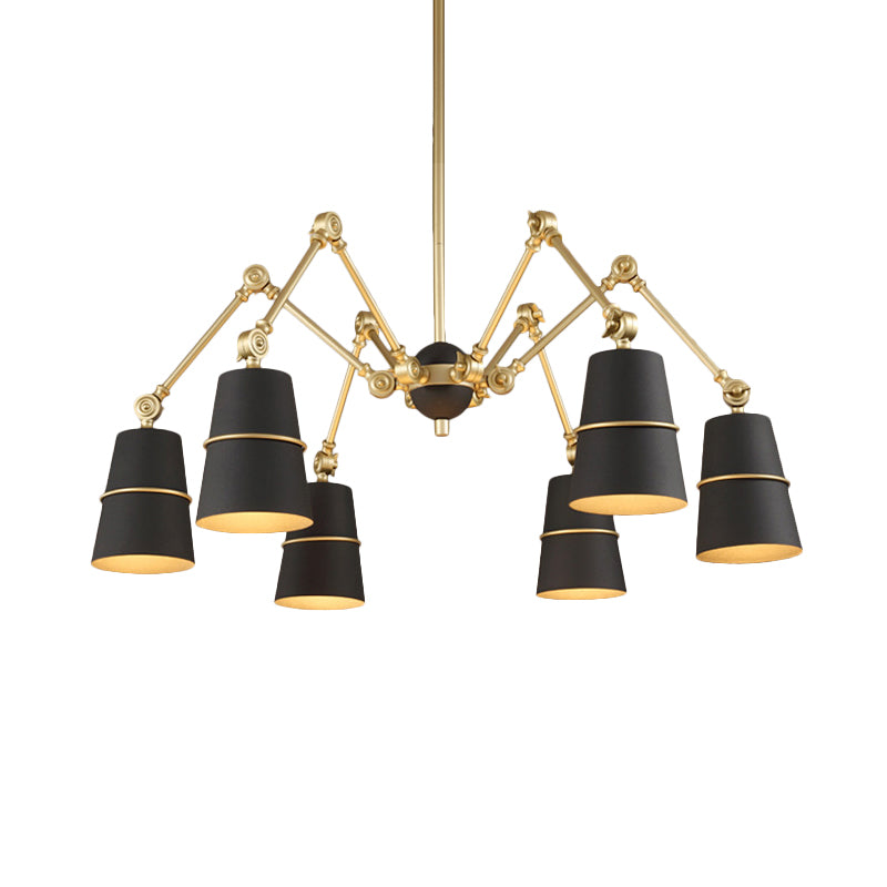 6 Lights Spider Chandelier Light with Cone Shade Retro Style Black and Gold Metal Suspension Light Clearhalo 'Cast Iron' 'Ceiling Lights' 'Chandeliers' 'Industrial Chandeliers' 'Industrial' 'Metal' 'Middle Century Chandeliers' 'Rustic Chandeliers' 'Tiffany' Lighting' 137578