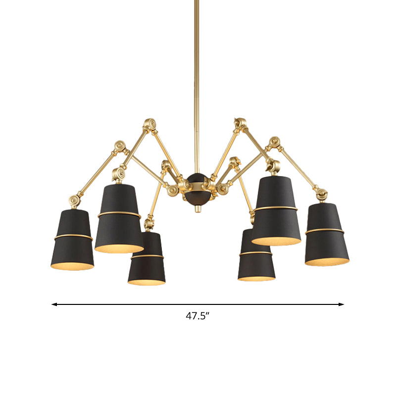 6 Lights Spider Chandelier Light with Cone Shade Retro Style Black and Gold Metal Suspension Light Clearhalo 'Cast Iron' 'Ceiling Lights' 'Chandeliers' 'Industrial Chandeliers' 'Industrial' 'Metal' 'Middle Century Chandeliers' 'Rustic Chandeliers' 'Tiffany' Lighting' 137579
