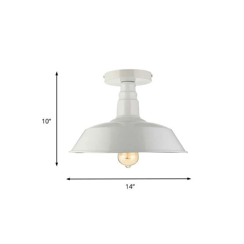 10"/14"/18" Dia Barn Dining Room Ceiling Light Fixture Vintage Style Iron 1 Light Black/White Semi Flush Ceiling Light Clearhalo 'Ceiling Lights' 'Close To Ceiling Lights' 'Close to ceiling' 'Flush mount' 'Industrial Flush Mount' Lighting' 137615