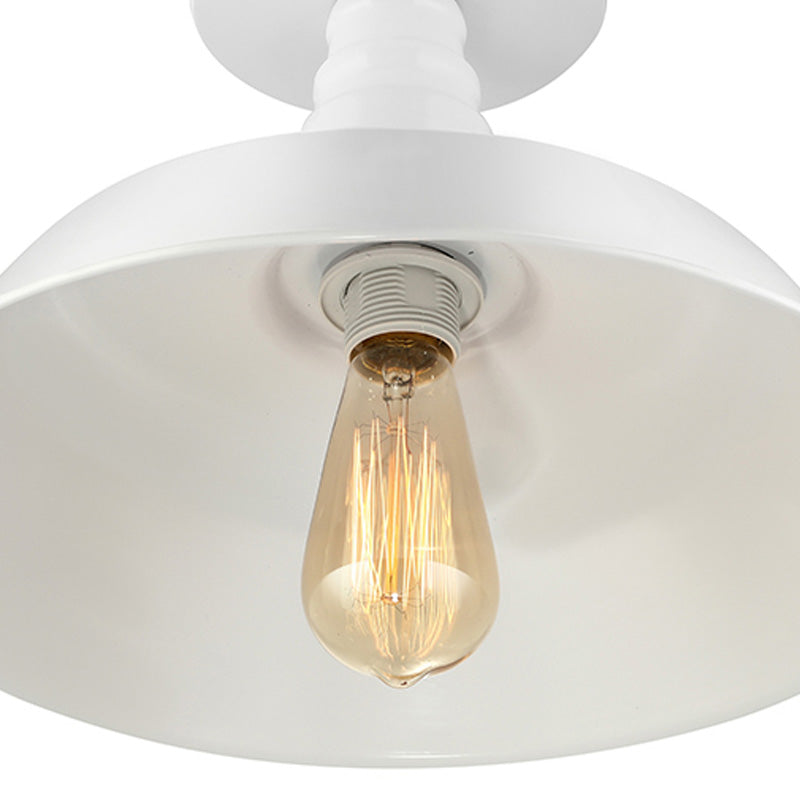 10"/14"/18" Dia Barn Dining Room Ceiling Light Fixture Vintage Style Iron 1 Light Black/White Semi Flush Ceiling Light Clearhalo 'Ceiling Lights' 'Close To Ceiling Lights' 'Close to ceiling' 'Flush mount' 'Industrial Flush Mount' Lighting' 137617
