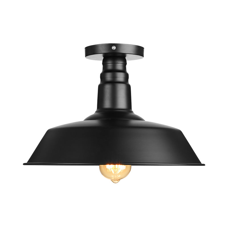 10"/14"/18" Dia Barn Dining Room Ceiling Light Fixture Vintage Style Iron 1 Light Black/White Semi Flush Ceiling Light Clearhalo 'Ceiling Lights' 'Close To Ceiling Lights' 'Close to ceiling' 'Flush mount' 'Industrial Flush Mount' Lighting' 137623