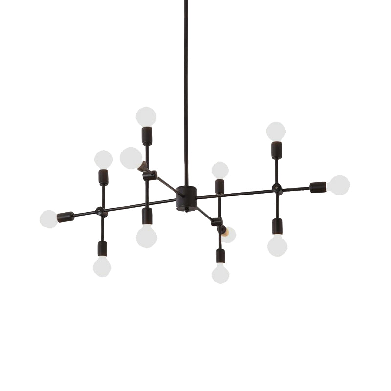 Open Bulb Dining Room Chandelier Lamp Industrial Metal 9/12 Lights Black/Brass Pendant Lighting Clearhalo 'Cast Iron' 'Ceiling Lights' 'Chandeliers' 'Industrial Chandeliers' 'Industrial' 'Metal' 'Middle Century Chandeliers' 'Rustic Chandeliers' 'Tiffany' Lighting' 137634