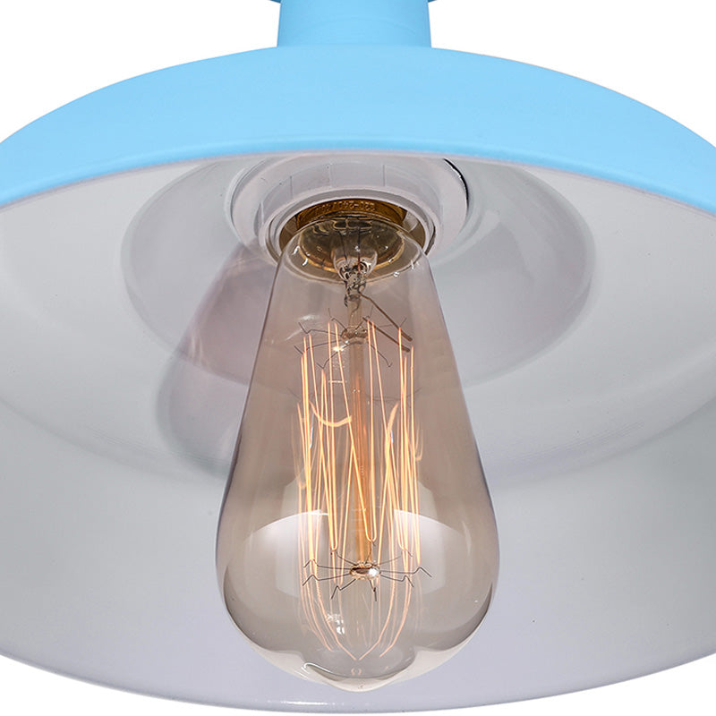Vintage Style Barn Semi Flush Mount Light 1 Light Metal Ceiling Lighting in Blue/Green for Corridor Clearhalo 'Ceiling Lights' 'Close To Ceiling Lights' 'Close to ceiling' 'Flush mount' 'Industrial Flush Mount' Lighting' 137689