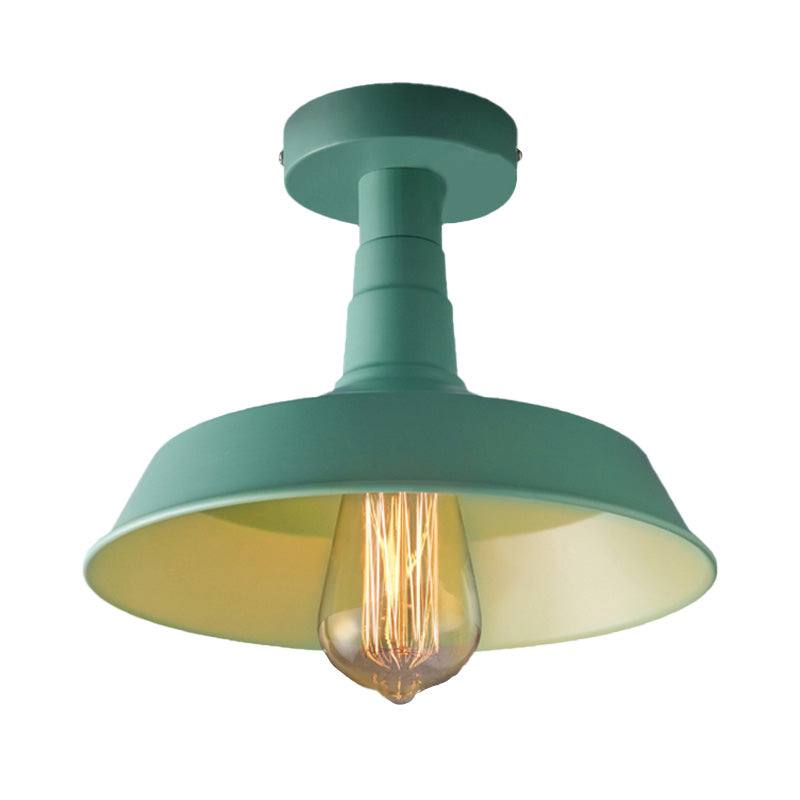 Vintage Style Barn Semi Flush Mount Light 1 Light Metal Ceiling Lighting in Blue/Green for Corridor Clearhalo 'Ceiling Lights' 'Close To Ceiling Lights' 'Close to ceiling' 'Flush mount' 'Industrial Flush Mount' Lighting' 137692