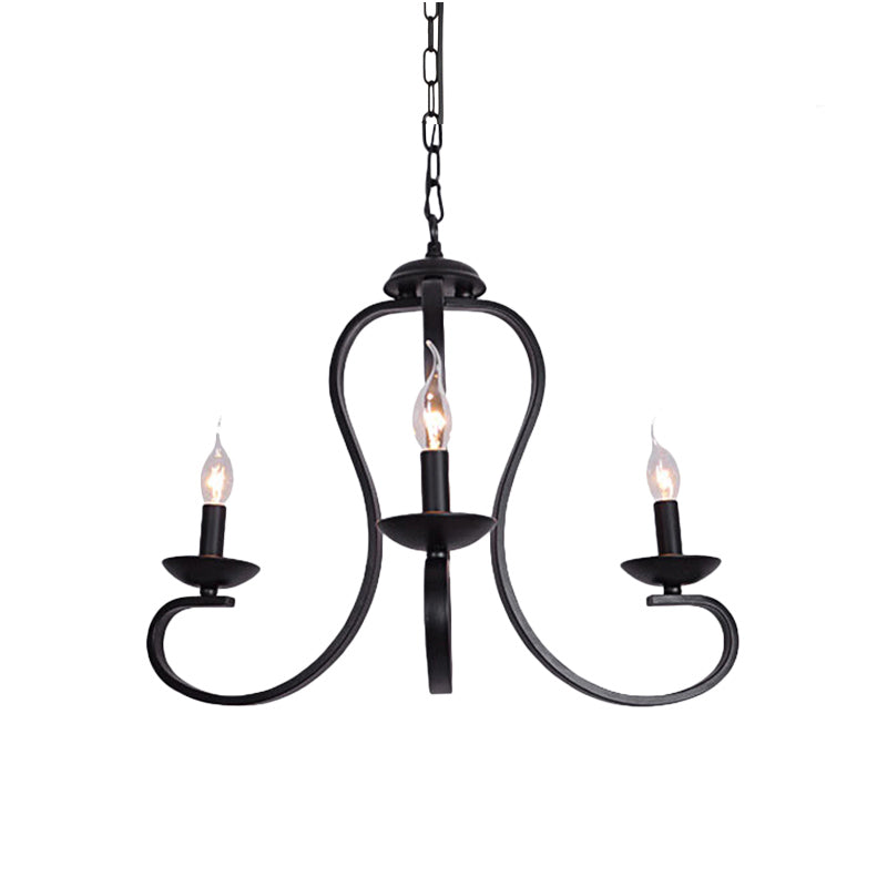 Industrial Flameless Candle Ceiling Lamp 3/5 Bulbs Metallic Hanging Ceiling Light in Black for Living Room Clearhalo 'Cast Iron' 'Ceiling Lights' 'Chandeliers' 'Industrial Chandeliers' 'Industrial' 'Metal' 'Middle Century Chandeliers' 'Rustic Chandeliers' 'Tiffany' Lighting' 137695