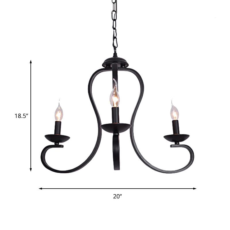 Industrial Flameless Candle Ceiling Lamp 3/5 Bulbs Metallic Hanging Ceiling Light in Black for Living Room Clearhalo 'Cast Iron' 'Ceiling Lights' 'Chandeliers' 'Industrial Chandeliers' 'Industrial' 'Metal' 'Middle Century Chandeliers' 'Rustic Chandeliers' 'Tiffany' Lighting' 137696