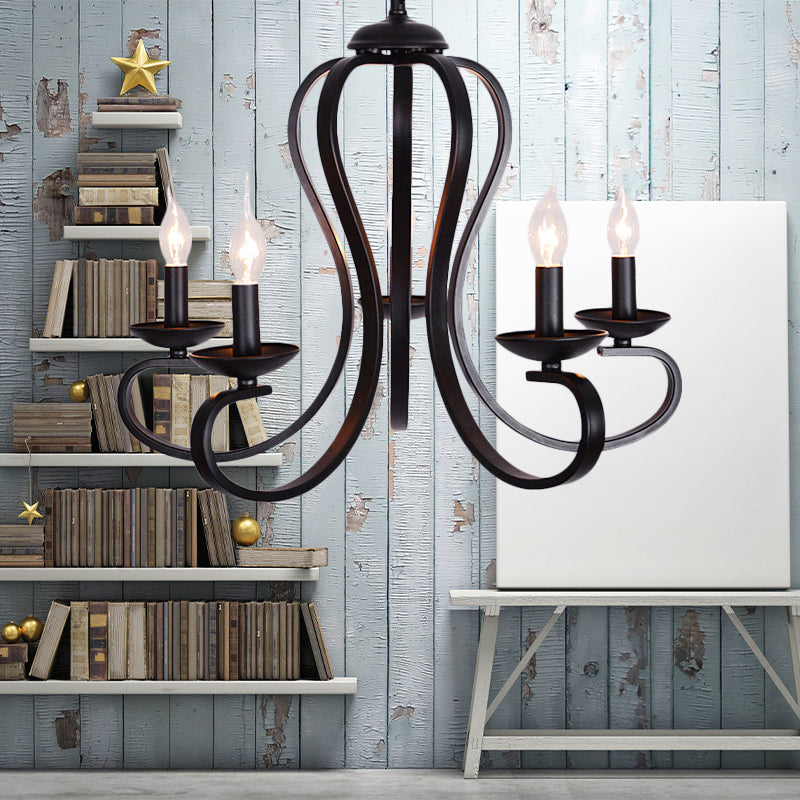 Industrial Flameless Candle Ceiling Lamp 3/5 Bulbs Metallic Hanging Ceiling Light in Black for Living Room Clearhalo 'Cast Iron' 'Ceiling Lights' 'Chandeliers' 'Industrial Chandeliers' 'Industrial' 'Metal' 'Middle Century Chandeliers' 'Rustic Chandeliers' 'Tiffany' Lighting' 137698