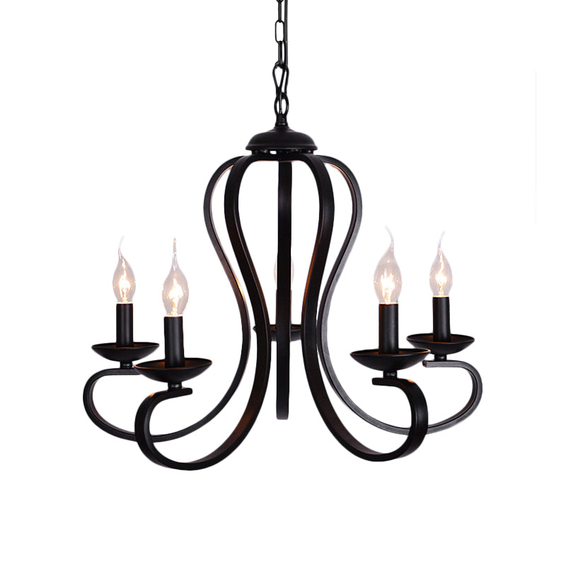 Industrial Flameless Candle Ceiling Lamp 3/5 Bulbs Metallic Hanging Ceiling Light in Black for Living Room Clearhalo 'Cast Iron' 'Ceiling Lights' 'Chandeliers' 'Industrial Chandeliers' 'Industrial' 'Metal' 'Middle Century Chandeliers' 'Rustic Chandeliers' 'Tiffany' Lighting' 137699