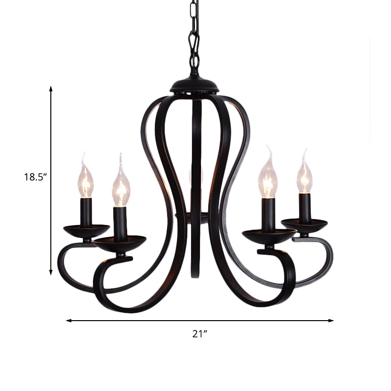 Industrial Flameless Candle Ceiling Lamp 3/5 Bulbs Metallic Hanging Ceiling Light in Black for Living Room Clearhalo 'Cast Iron' 'Ceiling Lights' 'Chandeliers' 'Industrial Chandeliers' 'Industrial' 'Metal' 'Middle Century Chandeliers' 'Rustic Chandeliers' 'Tiffany' Lighting' 137700