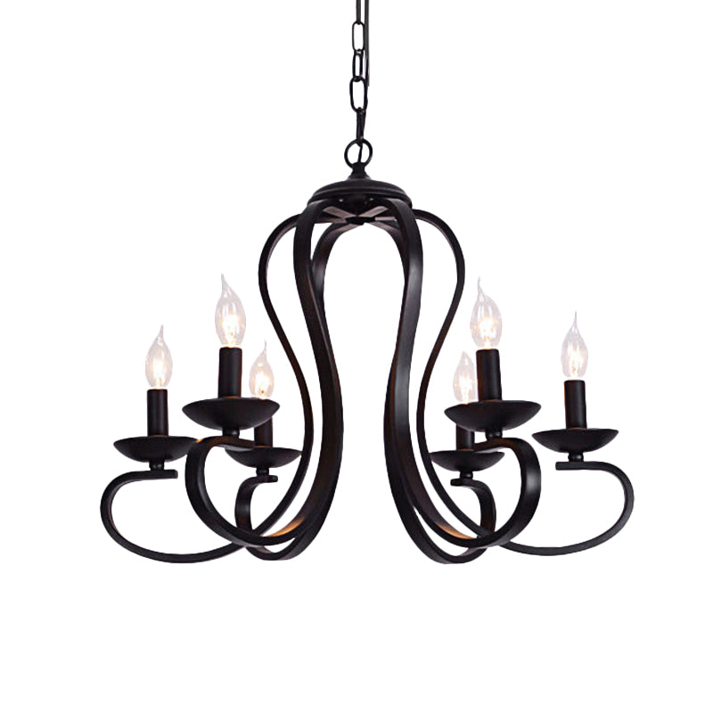 Industrial Flameless Candle Ceiling Lamp 3/5 Bulbs Metallic Hanging Ceiling Light in Black for Living Room Clearhalo 'Cast Iron' 'Ceiling Lights' 'Chandeliers' 'Industrial Chandeliers' 'Industrial' 'Metal' 'Middle Century Chandeliers' 'Rustic Chandeliers' 'Tiffany' Lighting' 137703