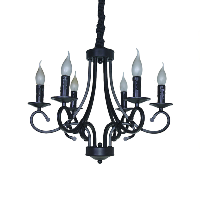 Vintage Style Exposed Chandelier Light with Candle 6/8 Heads Iron Hanging Ceiling Light in Black Clearhalo 'Cast Iron' 'Ceiling Lights' 'Chandeliers' 'Industrial Chandeliers' 'Industrial' 'Metal' 'Middle Century Chandeliers' 'Rustic Chandeliers' 'Tiffany' Lighting' 137761