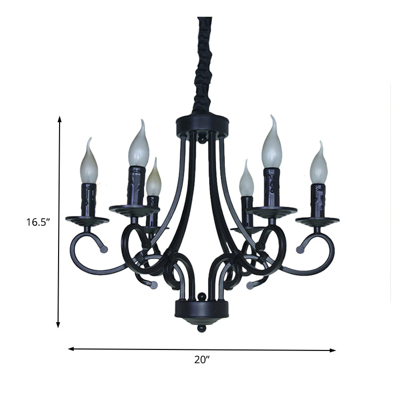 Vintage Style Exposed Chandelier Light with Candle 6/8 Heads Iron Hanging Ceiling Light in Black Clearhalo 'Cast Iron' 'Ceiling Lights' 'Chandeliers' 'Industrial Chandeliers' 'Industrial' 'Metal' 'Middle Century Chandeliers' 'Rustic Chandeliers' 'Tiffany' Lighting' 137762