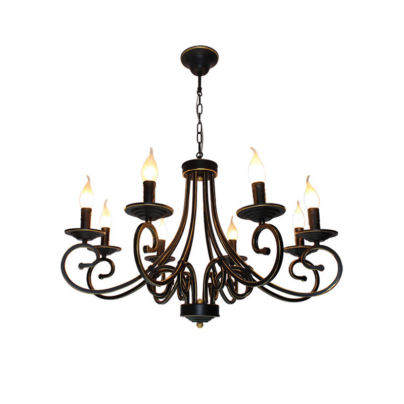 Vintage Style Exposed Chandelier Light with Candle 6/8 Heads Iron Hanging Ceiling Light in Black Clearhalo 'Cast Iron' 'Ceiling Lights' 'Chandeliers' 'Industrial Chandeliers' 'Industrial' 'Metal' 'Middle Century Chandeliers' 'Rustic Chandeliers' 'Tiffany' Lighting' 137765