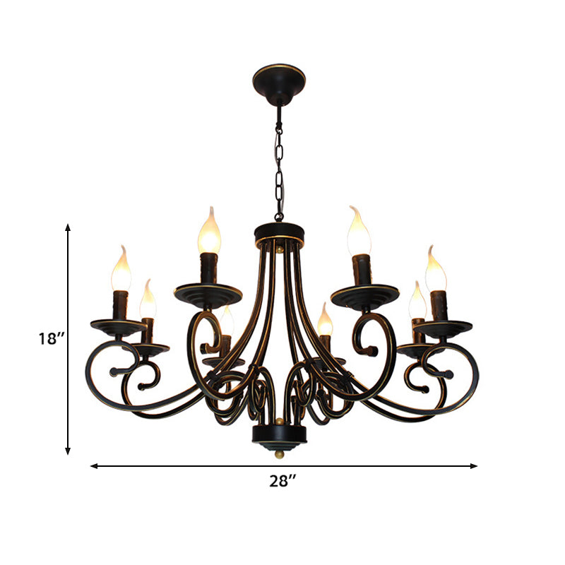 Vintage Style Exposed Chandelier Light with Candle 6/8 Heads Iron Hanging Ceiling Light in Black Clearhalo 'Cast Iron' 'Ceiling Lights' 'Chandeliers' 'Industrial Chandeliers' 'Industrial' 'Metal' 'Middle Century Chandeliers' 'Rustic Chandeliers' 'Tiffany' Lighting' 137766