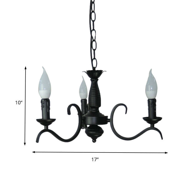 3/5 Heads Flameless Candle Chandelier Lighting Vintage Style Black Metallic Hanging Lamp for Living Room Clearhalo 'Cast Iron' 'Ceiling Lights' 'Chandeliers' 'Industrial Chandeliers' 'Industrial' 'Metal' 'Middle Century Chandeliers' 'Rustic Chandeliers' 'Tiffany' Lighting' 137807