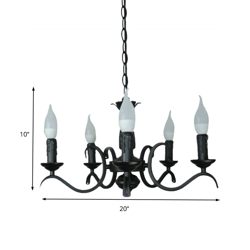 3/5 Heads Flameless Candle Chandelier Lighting Vintage Style Black Metallic Hanging Lamp for Living Room Clearhalo 'Cast Iron' 'Ceiling Lights' 'Chandeliers' 'Industrial Chandeliers' 'Industrial' 'Metal' 'Middle Century Chandeliers' 'Rustic Chandeliers' 'Tiffany' Lighting' 137810