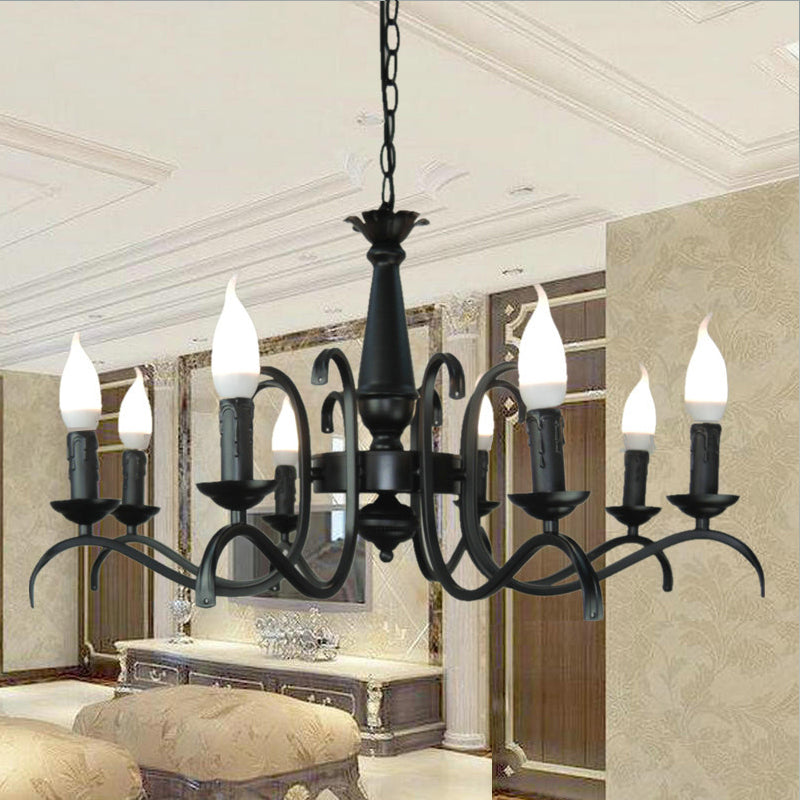 3/5 Heads Flameless Candle Chandelier Lighting Vintage Style Black Metallic Hanging Lamp for Living Room 8 Black Clearhalo 'Cast Iron' 'Ceiling Lights' 'Chandeliers' 'Industrial Chandeliers' 'Industrial' 'Metal' 'Middle Century Chandeliers' 'Rustic Chandeliers' 'Tiffany' Lighting' 137815