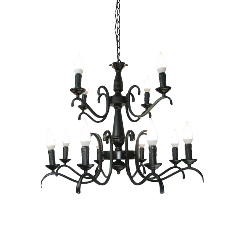 3/5 Heads Flameless Candle Chandelier Lighting Vintage Style Black Metallic Hanging Lamp for Living Room Clearhalo 'Cast Iron' 'Ceiling Lights' 'Chandeliers' 'Industrial Chandeliers' 'Industrial' 'Metal' 'Middle Century Chandeliers' 'Rustic Chandeliers' 'Tiffany' Lighting' 137821