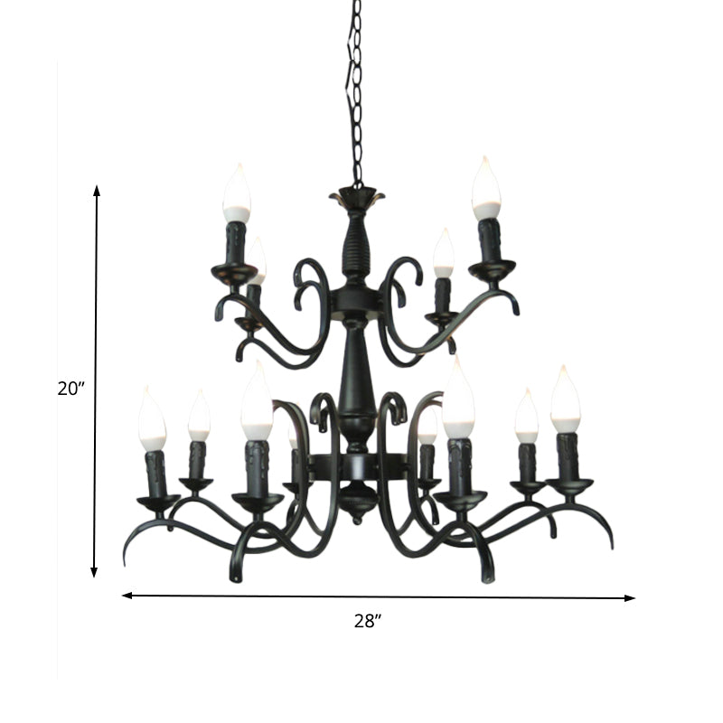 3/5 Heads Flameless Candle Chandelier Lighting Vintage Style Black Metallic Hanging Lamp for Living Room Clearhalo 'Cast Iron' 'Ceiling Lights' 'Chandeliers' 'Industrial Chandeliers' 'Industrial' 'Metal' 'Middle Century Chandeliers' 'Rustic Chandeliers' 'Tiffany' Lighting' 137822